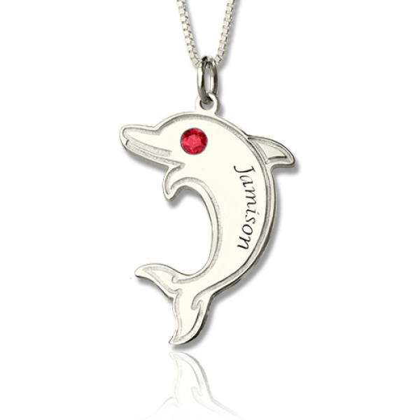 Personalised Sterling Silver Dolphin Birthstone Necklace