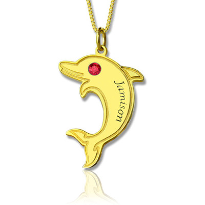 Dolphin Pendant Necklace with Birthstone  Name 18ct Gold Plated  - By The Name Necklace;