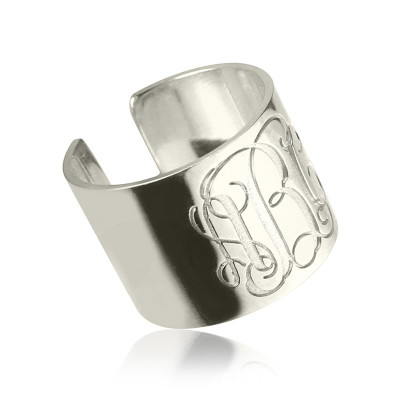 Personalised Monogram Cuff Ring Sterling Silver - By The Name Necklace;