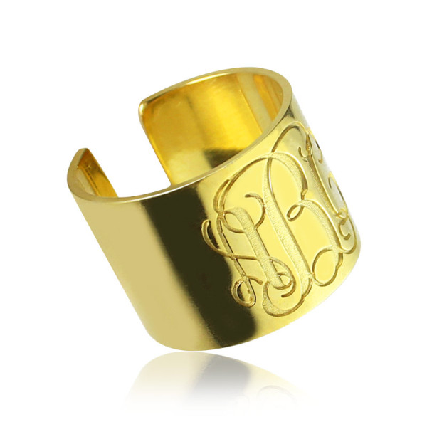 Monogram Cuff Ring 18ct Gold Plated - Great Gift Idea