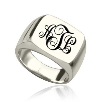 Custom Silver Signet Ring with Engraved Monogram