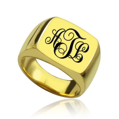 Custom 18ct Gold Plated Monogram Signet Ring - By The Name Necklace;