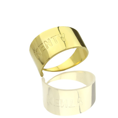 18ct Gold Plated Name Engraved Cuff Rings With My Engraved