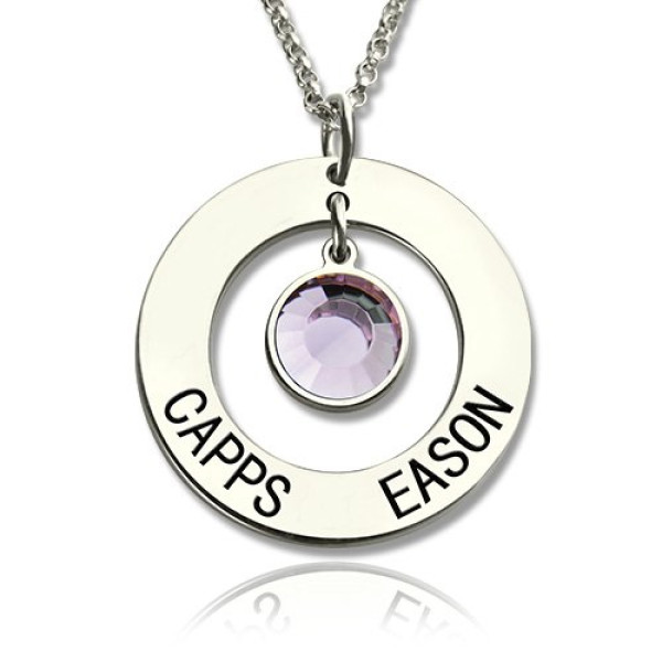 Custom Silver Name Necklace with Birthstone Pendant