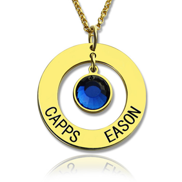 Custom Circle Pendant Necklace with Birthstone 18k Gold Plated Silver