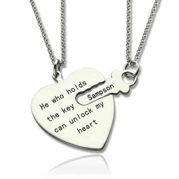 Two-Piece Couple Necklace Set with Key & Heart Pendants