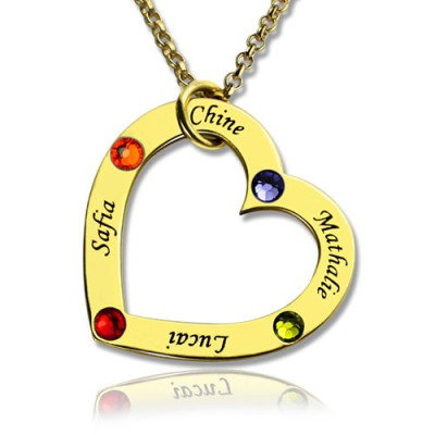 Gold Plated Birthstone Heart Necklace For Moms - Up to 16 Stones!