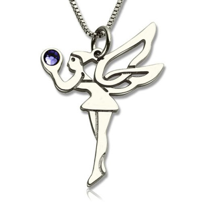 Personalised Fairy Birthstone Necklace for Girls Sterling Silver  - By The Name Necklace;