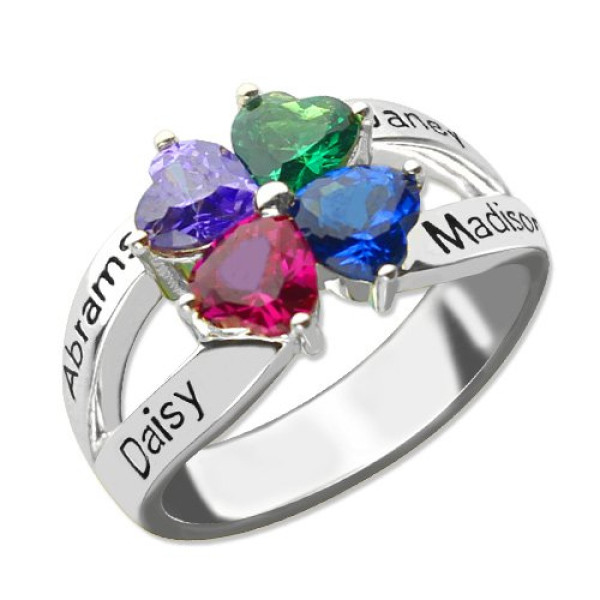 Engraved Mom's Name Birthstone Ring Sterling Silver