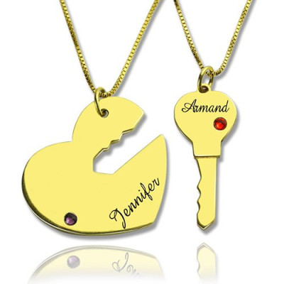 Key to My Heart Couple Name Pendant Necklaces Gold - By The Name Necklace;