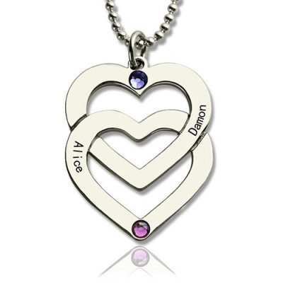 Personalised Double Heart Necklace Engraved Name Sterling Silver With My Engraved