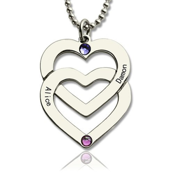 Personalised Double Heart Name Necklace in Sterling Silver - Engraved with Your Customised Text