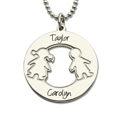 Circle Necklace With Engraved Children Name Charms Sterling Silver With My Engraved