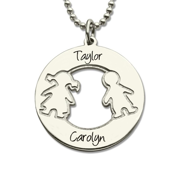 Personalised Engraved Kids Name Circle Necklace in Sterling Silver