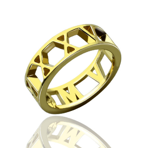 18ct Gold Plated Roman Numeral Date Jewellery Rings