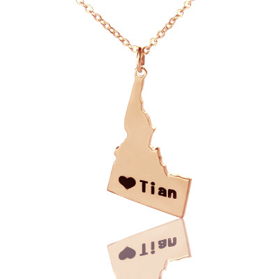 Idaho State USA Map Necklace With Heart  Name Rose Gold - By The Name Necklace;