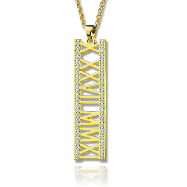18K Gold Plated Roman Numeral Birthstone Necklace