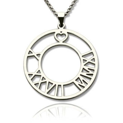 Sterling Silver Roman Numeral Circle Disc Necklace