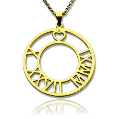 18ct Gold Plated Roman Numeral Disc Necklace - By The Name Necklace;