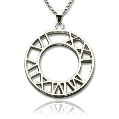 Sterling Silver Double Circle Roman Numeral Necklace Clock Design