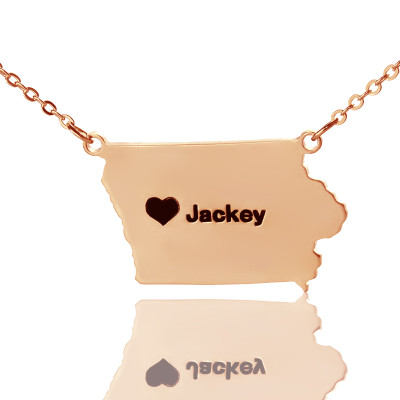 Rose Gold Iowa State Map Necklace with Heart Charm