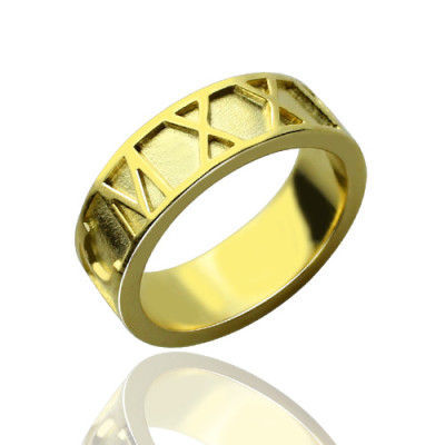 18k Gold Plated Roman Numeral Date Rings, Customisable Jewellery