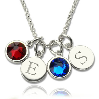 Personalised Double Initial Charm Necklace with Birthstone  - By The Name Necklace;