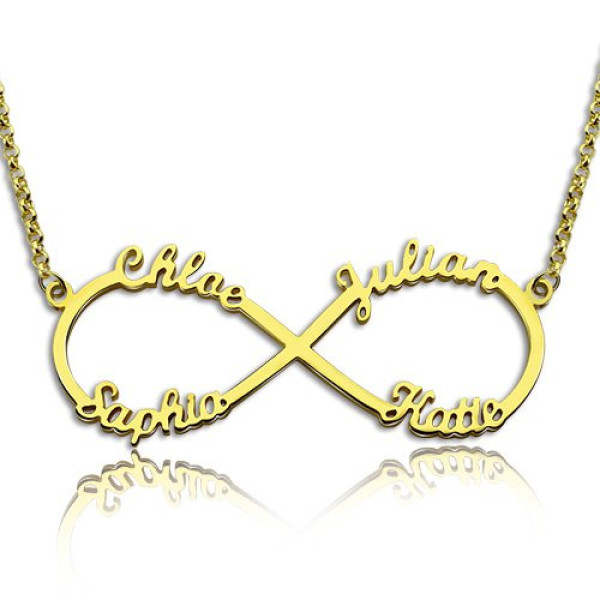 Personalised Engraved 18CT Gold Plated Infinity Necklace with 4 Names