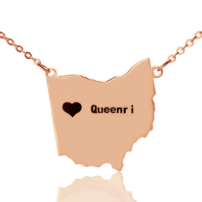 Custom Ohio State USA Map Necklace With Heart  Name Rose Gold - By The Name Necklace;
