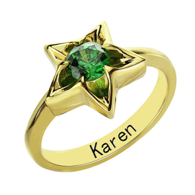 Customised Birthstone Star Ring in Gold Plated Silver