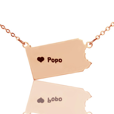 Personalised PA State USA Map Necklace With Heart  Name Rose Gold - By The Name Necklace;