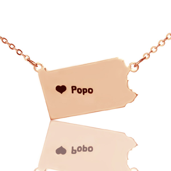 Personalised Rose Gold Name Necklace State PA USA Map Heart Pendant