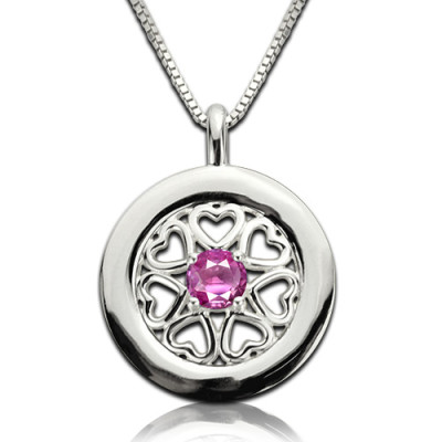 Sterling Silver Birthstone Heart Pendant Necklace"