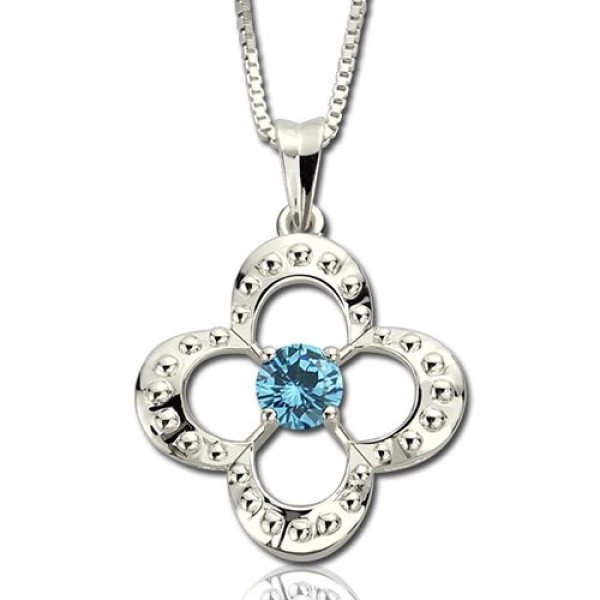 Sterling Silver Birthstone Four Leaf Clover Good Luck Charm Necklace