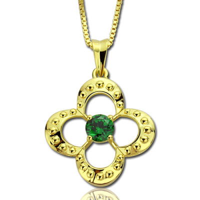 18ct Gold Plated Lucky Charm Necklace with Birthstone - Clover