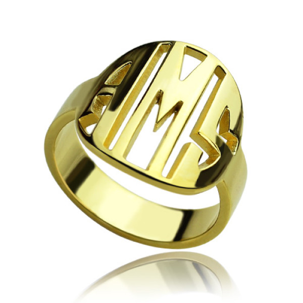 Personalised 18ct Gold Plated Block Circle Monogram Ring