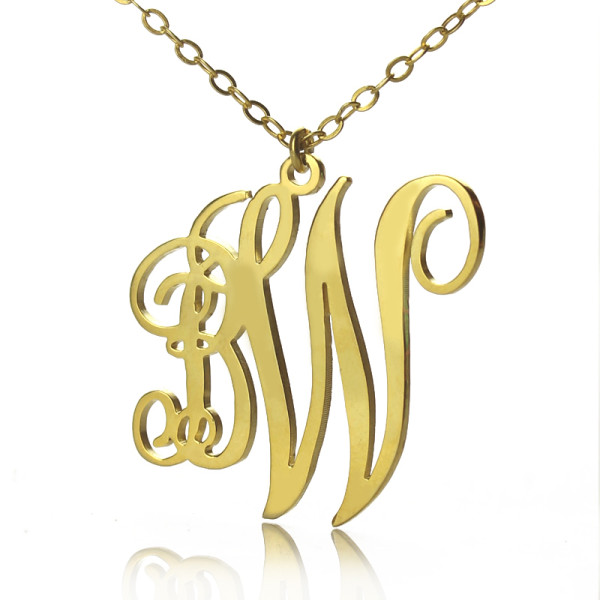Personalised Vine Font Two Initial Monogram Necklace 18k Gold Plated