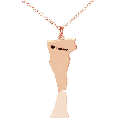 Custom Vermont State USA Map Necklace With Heart  Name Rose Gold - By The Name Necklace;