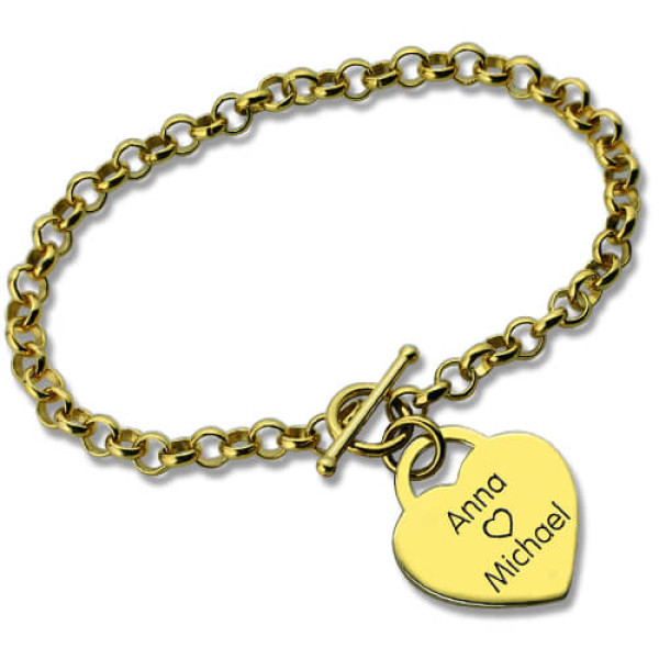 Customised Heart Shape Name Bracelets 18K Gold Plated