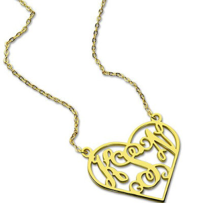 18ct Gold Plated Cut Out Heart Monogram Necklace