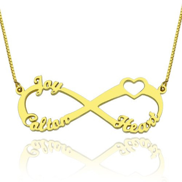 Personalised Three-Name Heart Infinity Necklace, 18ct Gold Plated