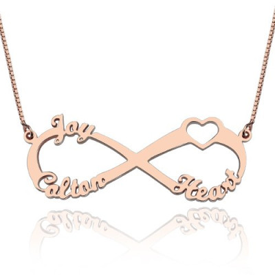 Heart Infinity Necklace 3 Names 18ct Rose Gold Plated - By The Name Necklace;