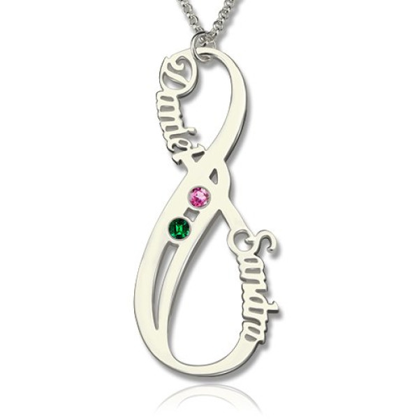 Birthstone Infinity Eternity Necklace Double Name  - By The Name Necklace;