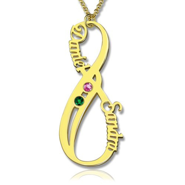18ct Gold Plated Vertical Infinity Name Necklace with Birthstones