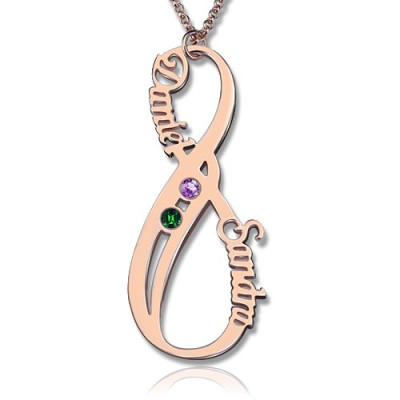 Vertical Infinity Sign Necklace with Birthstones 18ct Rose Gold Plated  - By The Name Necklace;