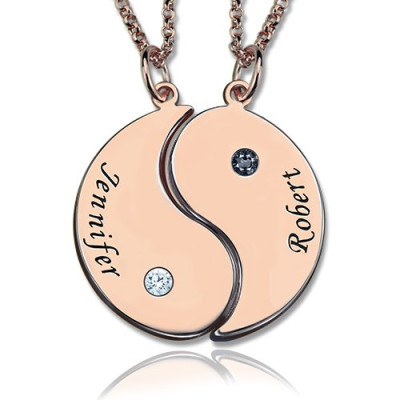 Personalised Yin Yang Names Necklace with Birthstone in Rose Gold