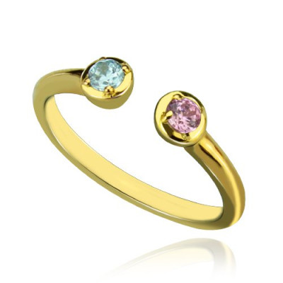 Dual Birthstone Ring 18ct Gold Plated  - By The Name Necklace;