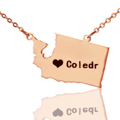 Washington State USA Map Necklace With Heart  Name Rose Gold - By The Name Necklace;