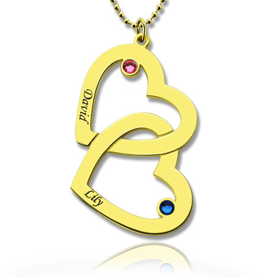 Personalised Birthstone Heart Necklace with Names in 18ct Gold Plated