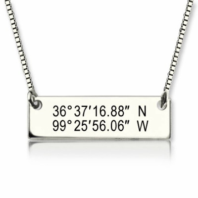 Personalised Sterling Silver Customised Latitude Longitude Necklace Showing Address